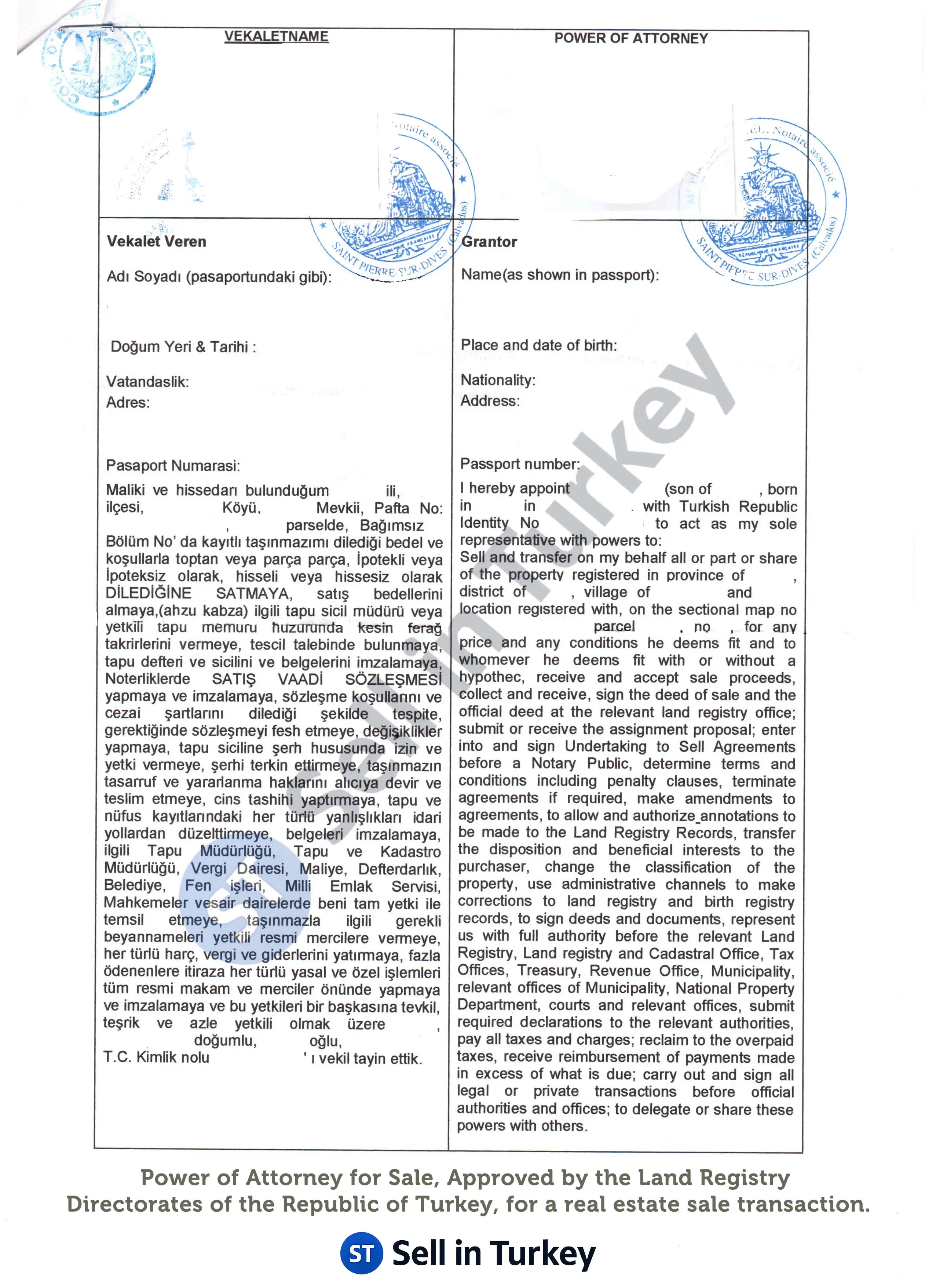 Notarised and apostilled Power of Attorney sample used to sell a property in Turkey remotely