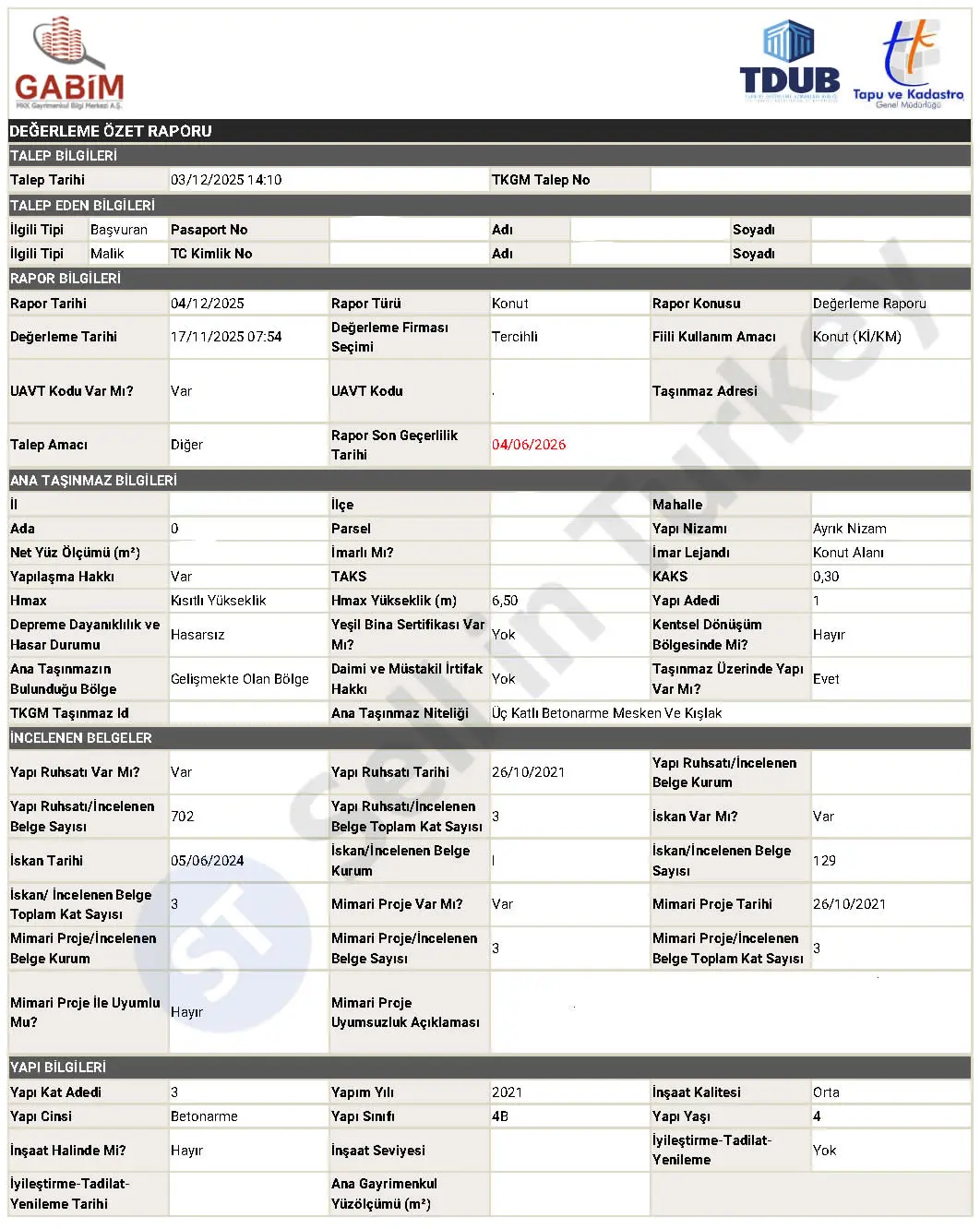 SPK licensed valuation report – full page 1